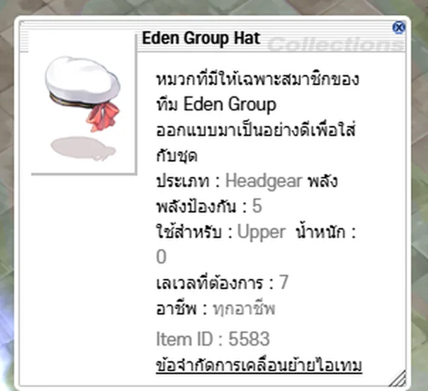 หน้าต่างคำอธิบายไอเทม Eden Group Hat