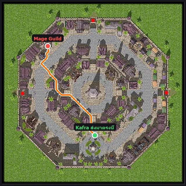 Geffen — จากจุดที่ Kafra ส่งลงไปประตู Mage Guild